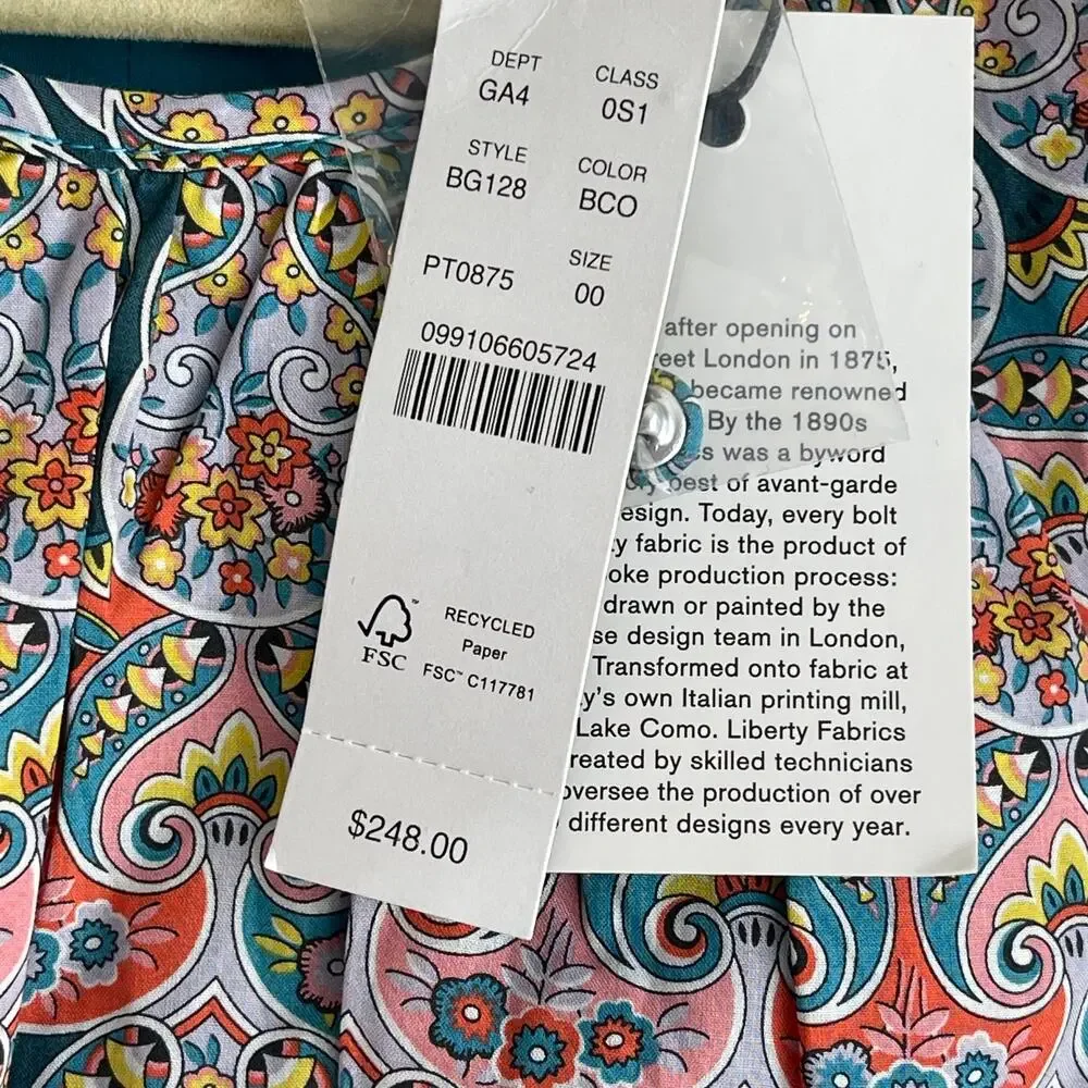 J.Crew Organic Cotton Giorgia Duke Print Back Cut Out Sun Dress Size 00/XS NWT